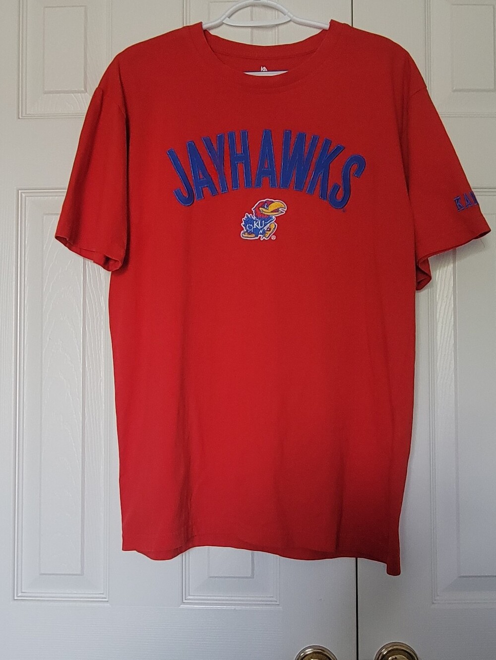 Kansas University Jayhawks Red T-shirt With Embroidered Lettering
